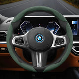 Segmented Suede Steering Wheel Cover for BMW Car Interior Accessory Hocasen Green Round 3PC
