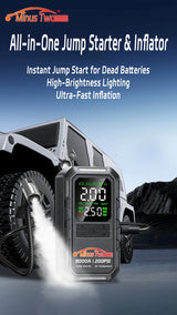 Minus Two 8000A All-in-One Jump Starter | 200PSI Ultra-Fast Tire Inflator | Portable 12V Battery Booster with Digital Display