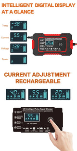 12V Car Battery Charger with Pulse Repair for Motorcycle 2018-2023