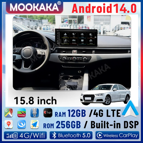 15.8 Inch Android Head Unit with GPS for Audi A4L A5 Android Head Unit Aotsr 4GB 64GB Carplay Eight Core