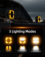 2pcs LED Work Light White & Amber Driving Fog Light Daytime Running Light Led Light Bar For Car Truck Pickup Boat Suv Off Roa