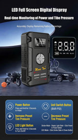 8000A Portable Car Jump Starter & 200PSI Fast Inflator, Auto-Shutoff, Digital Readout & Multi-Mode Light for Winter & Roadsid