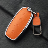 Metal and Leather Car Key Case Cover For BYD Denza D9 DM-i 2022 2023 N7 N8 Auto Keychain Protect Set