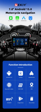 7" Wireless CarPlay GPS Display for Universal Motorcycle Android Head Unit EKIY