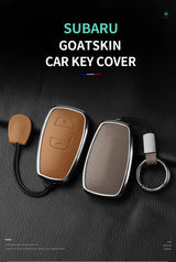 Aluminum Alloy Goatskin Car Key Case Cover for Subaru BRZ XV SV Forester Legacy Outback Crosstrek Impreza WRX Ascent keychain