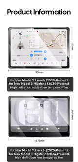 Tempered Glass Film Protector For New Tesla Model 3 Y Launch 2025 Highland 2024 Rear Row Center Control Touch Screen Protecti