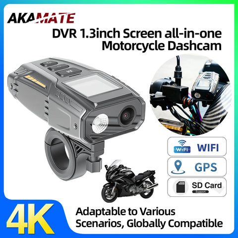 4K Motorcycle Dash Cam GPS WiFi Waterproof Universal DVR Dashcam AKAMATE