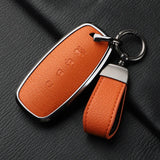 4 Button Aluminum Alloy Goatskin Car Key Case Cover for Nissan 4 Button Aluminum Alloy Car Key Case Cover OEM Orange-lanyard