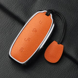 Metal and Leather Car Key Case Cover For BYD Denza D9 DM-i 2022 2023 N7 N8 Auto Keychain Protect Set