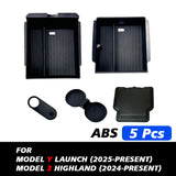 For Tesla New Model Y 2025 Launch 2025+ Juniper Model 3 Highland 2024 Console & Armrest ABS Flocking Storage Box Watercup Holder