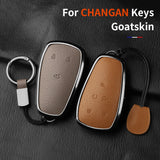 Aluminum Alloy Goatskin Car Key Case Cover For Changan Eado Unit CS35plus CS55plus CS75plus Car Key Protection Shell Accessor
