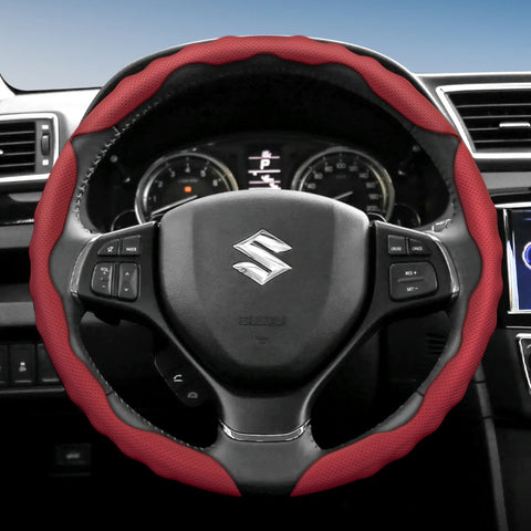 Breathable Leather Steering Cover for Suzuki Car Interior Accessory Hocasen Red 3-Piece Set
