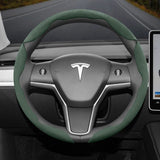 Anti-Slip Suede Steering Wheel Cover for Tesla 2024 Car Interior Accessory Hocasen Green Round 3PC