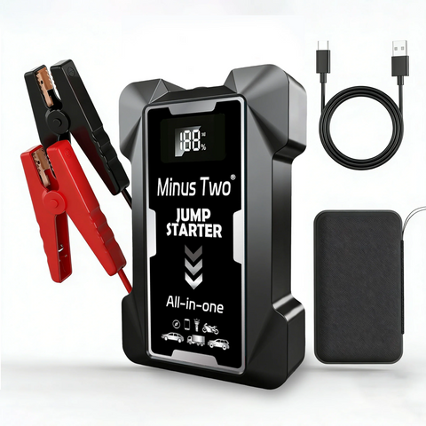 12V Car Jump Starter - Portable Battery Booster & Power Bank with 3-Mode LED Emergency Light Jump Starter MINUS TWO Black Gre