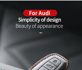 For Audi A6 A7 A8 E-tron Q5 Q8 C8 D5 Gold Edge Design Suede Car Key Case Shell Keychain Car Interior Accessory OEM