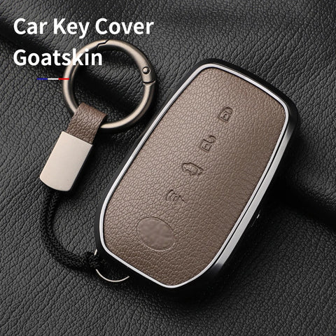 Metal And Goatskin Car Key Case Cover For Toyota Sequoia Cross Fortuner Prius Venza Alphard Vellfire Sienna Tundra Mirai Yari