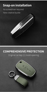 Metal and Leather Car Key Case Cover For Ford