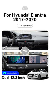 24.6" Dual Screen Android Head Unit for Hyundai Elantra 2017–2020 Android Head Unit Aotsr