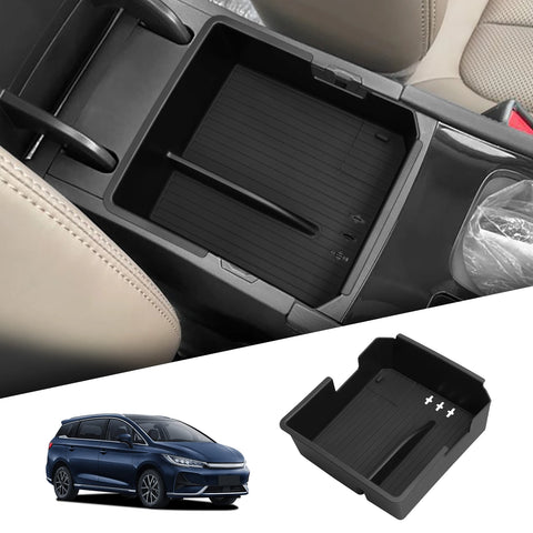 BYD M6 2024 2025 Center Console Armrest Storage Box Car Central Tray Organizer Accessories Stowing Tidying Black Car Interior
