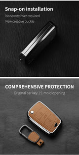 Aluminum Alloy Goatskin Car Key Case Cover For VW Golf 7 mk7 Skoda Octavia A7 Tiguan MK2 SEAT Ateca Leon FR 2 Ibiza