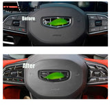 For New Geely Coolray 2023 2024 2025 Car Label Sticker Front Logo Frame Head Bumper Steering wheel Decor Sticker Cover Black
