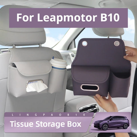 For Leapmotor B10 Tissue Storage Box with Water Cup Holder Rear Row Seat Back Original Car Color Paper Towel Organizer Car In