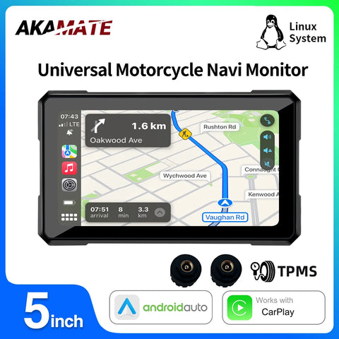 5in Waterproof Motorcycle GPS CarPlay Monitor AKAMATE Android Head Unit AKAMATE