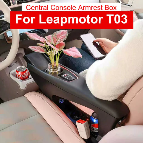 For Leapmotor T03 20-25 Car Leather Armrest Box Central Console Storage Wireless Fast Charging Armrest Organizer Accessories