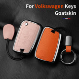 Aluminum Alloy Goatskin Car Key Case Cover For VW Golf 7 mk7 Skoda Octavia A7 Tiguan MK2 SEAT Ateca Leon FR 2 Ibiza Car Inter