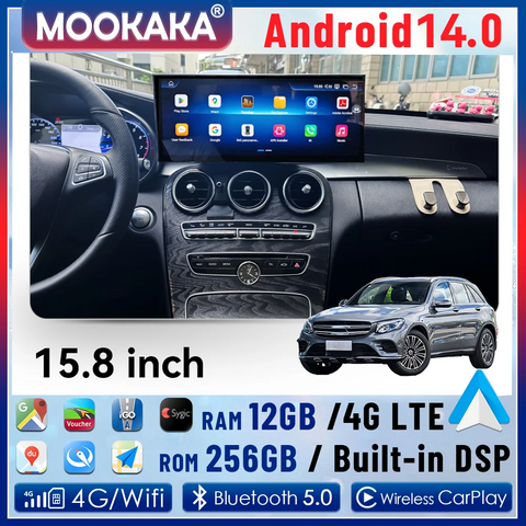 15.8 Inch Android 14 CarPlay Display for Mercedes C Class 2015-2019 Android Head Unit Aotsr 12GB 256GB Carplay Eight Core