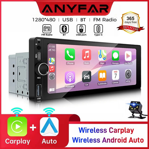 6.86-inch Wireless CarPlay Android Auto 1-Din Stereo Head Unit Android Head Unit ANYFAR