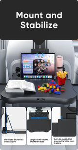 Expandable Car Backseat Desk for Laptop & Dining, with Non-Slip Pad & Device Holder, Adjustable, Foldable