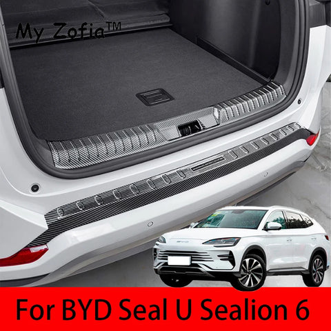 For BYD Seal U Sealion 6 Song Plus 2024 2025 Car Styling Trunk ABS Carbon Fiber Threshold Strip Tailgate Anti Kick Accessorie