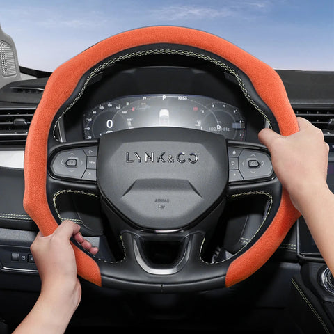 Premium Suede Snap-On Steering Wheel Cover for Lynk Car Interior Accessory Hocasen