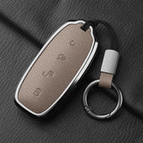 Metal and Leather Car Key Case Cover For BYD Denza D9 DM-i 2022 2023 N7 N8 Auto Keychain Protect Set