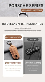Car Key Case Cover Shell For Porsche Panamera Spyder Carrera Macan Cayman Cayenne 911 970 981 991 Leather Car Keychain Car Ke