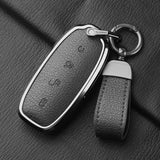 Metal and Leather Car Key Case Cover For BYD Denza D9 DM-i 2022 2023 N7 N8 Auto Keychain Protect Set