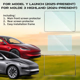 For Tesla New Model 3 Highland 2024 and Model Y Launch 2025 Tempered Glass Screen Protecor with Full Covered Soft Black Frame