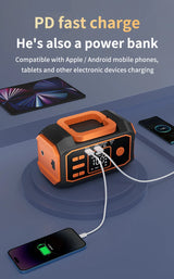 Portable All-in-One Car Emergency Tool: Jump Starter, Tire Inflator, Power Bank & LED Light, Folding Handle, Compatible with
