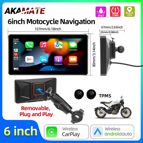 6-inch Wireless CarPlay Monitor for Motorcycles ATVs Android Head Unit AKAMATE