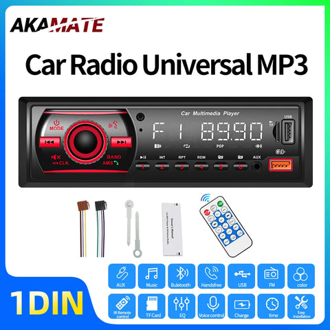 1Din Universal Bluetooth Car MP3 Radio with USB AUX Car Interior Accessory AKAMATE