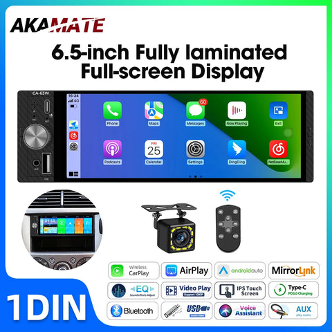 1Din 6.5 inch CarPlay Radio for Universal Vehicles Android Head Unit AKAMATE