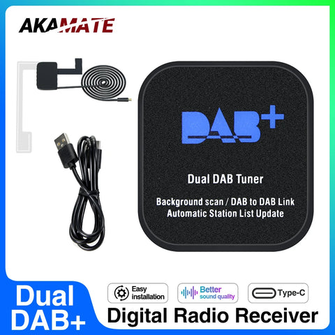 Dual DAB+ Tuner Box USB Adapter Universal Android Car Interior Accessory AKAMATE
