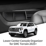 GMC Terrain 2025 2026 Center Console Lower Storage Box Car Central Tray TPE Organizer Accessories Tidying Black Car Interior