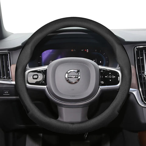 Ultra-Thin Leather Wheel Cover for Volvo S60 V60 XC90 Car Interior Accessory Hocasen Black Punch Style