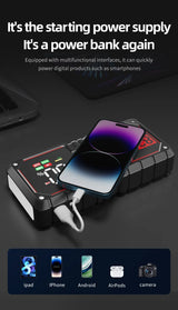 8250A Peak 12V Vehicle Emergency Power Supply, Explosion-Proof Battery Cell, USB Output & LED Flashlight, Ideal for 8.0L Petr