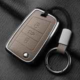 Aluminum Alloy Goatskin Car Key Case Cover For VW Golf 7 mk7 Skoda Octavia A7 Tiguan MK2 SEAT Ateca Leon FR 2 Ibiza