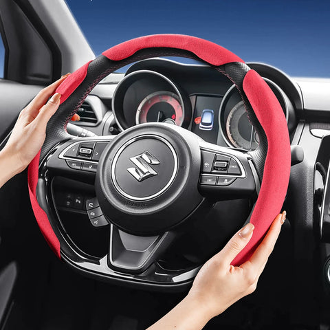 Suzuki Suede Sport Split Snap-On Steering Cover Car Interior Accessory Hocasen