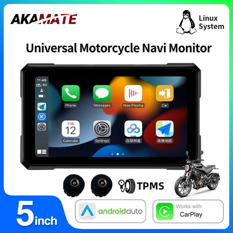 5Inch Touch Motorcycle Monitor CarPlay GPS Waterproof Android Head Unit AKAMATE