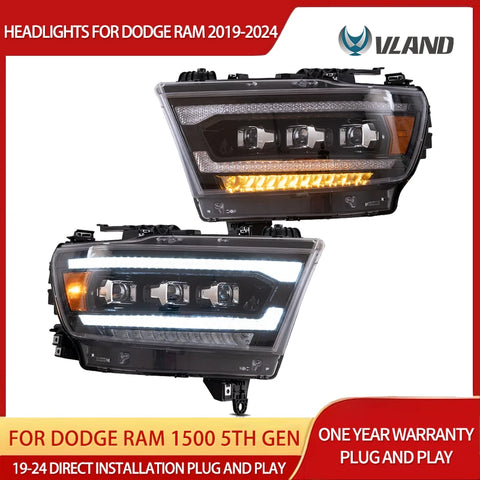 LED Matrix Headlights for Dodge Ram 1500 2019-2024 LED Ambient Light Vland